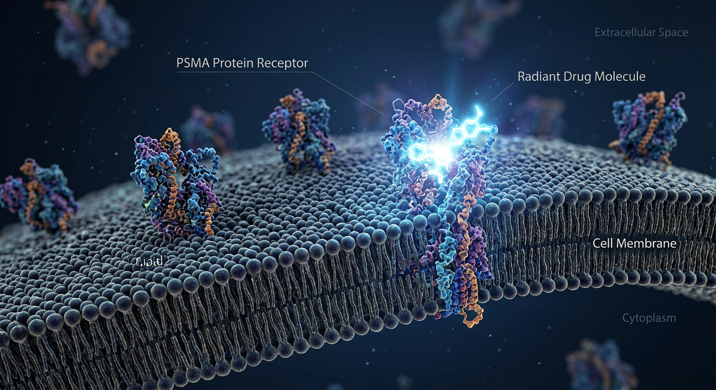 177Lu-PSMA-617 molekülünün kanser hücrelerindeki PSMA reseptörlerine bağlanma görselleştirmesi.