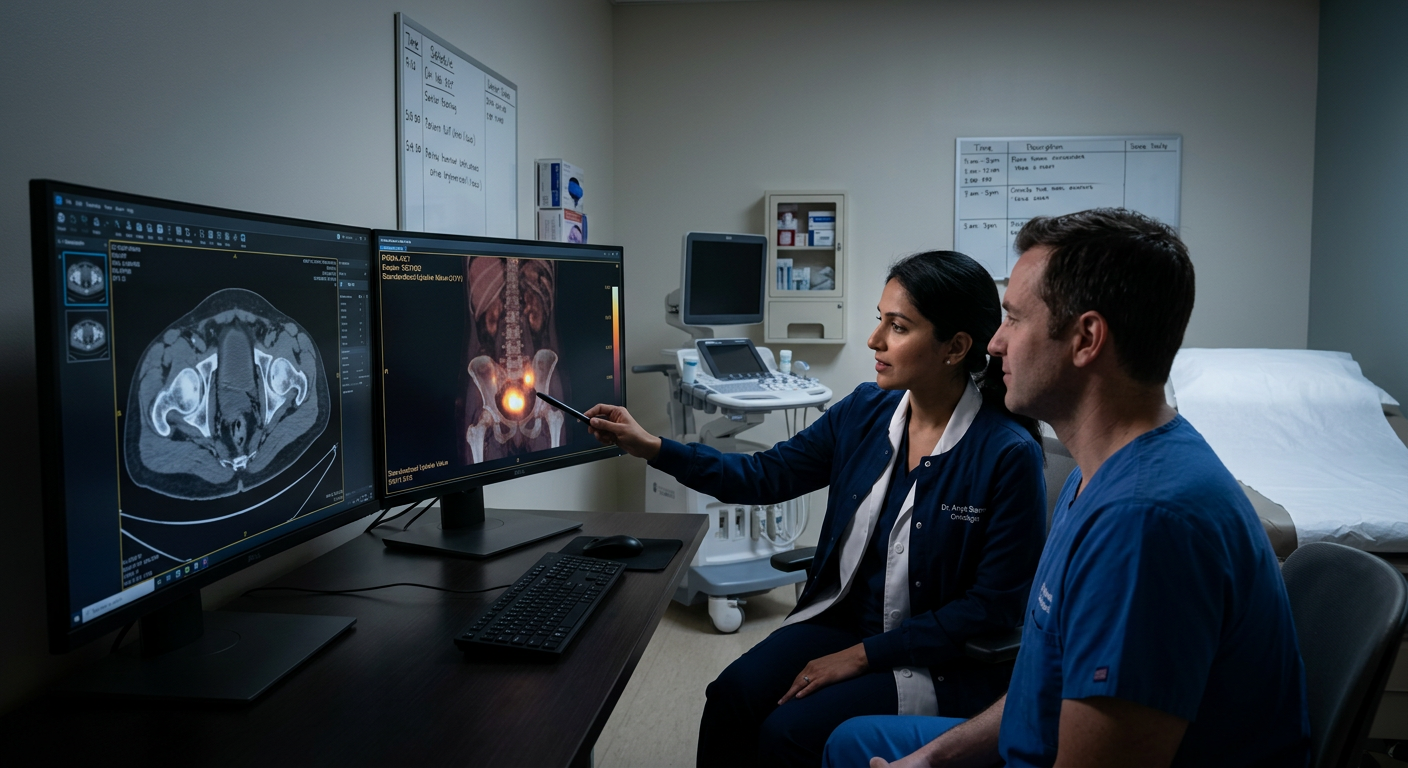 PET/CT taramalarında PSMA-pozitif tümör tutulumunu gösteren klinik görüntüleme.
