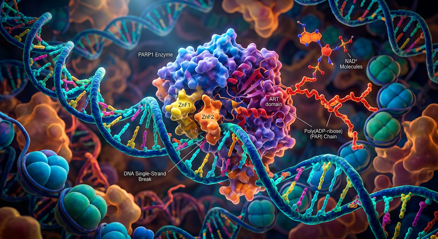 Sentetik letalitenin temel mekanizması olan PARP enziminin DNA'ya bağlanması.