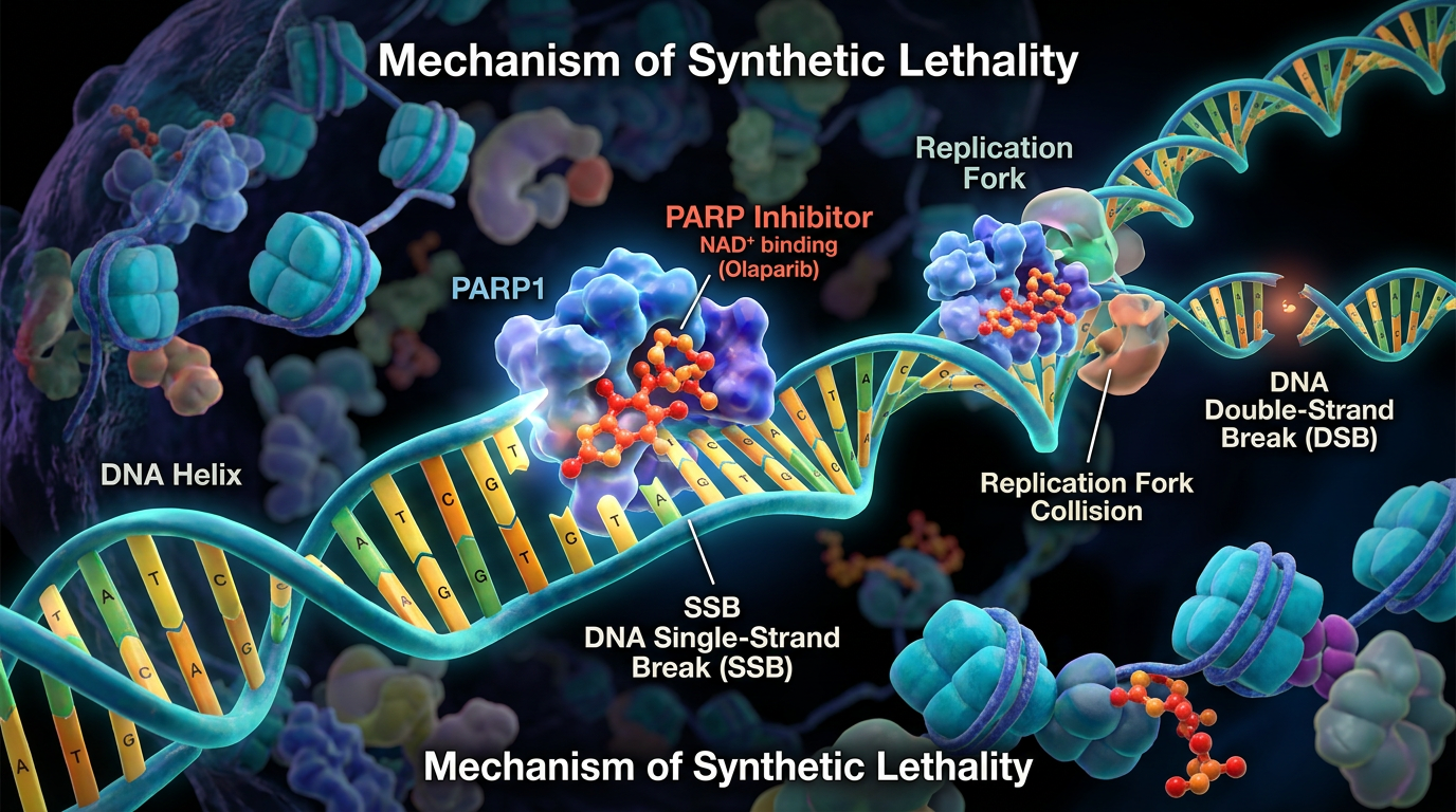 PARP inhibitörleri, BRCA mutasyonlu tümörlerde DNA tamir eksikliğini hedef alarak hücre ölümünü tetikler.