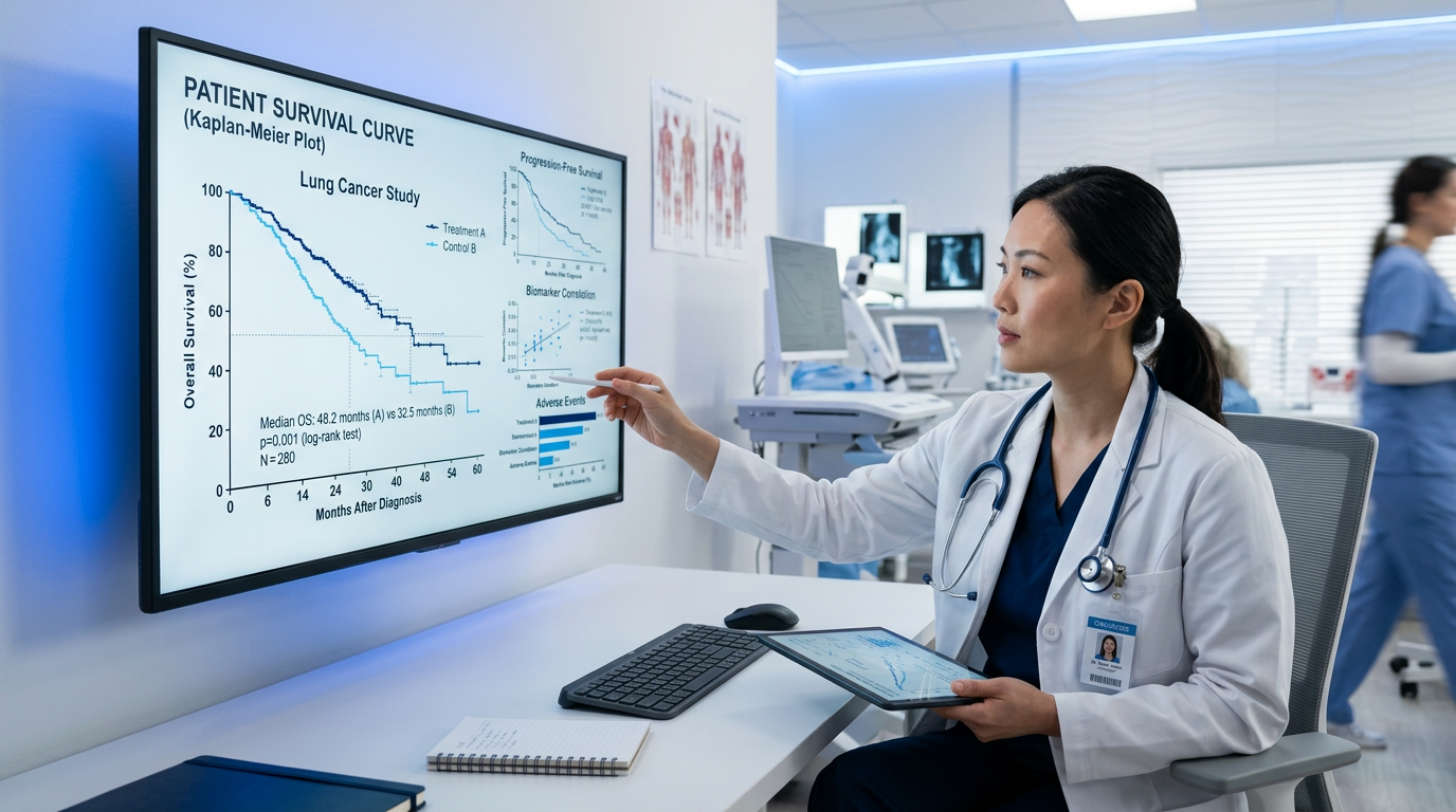 Modern bir onkoloji araştırma ortamında klinik veri analizi.