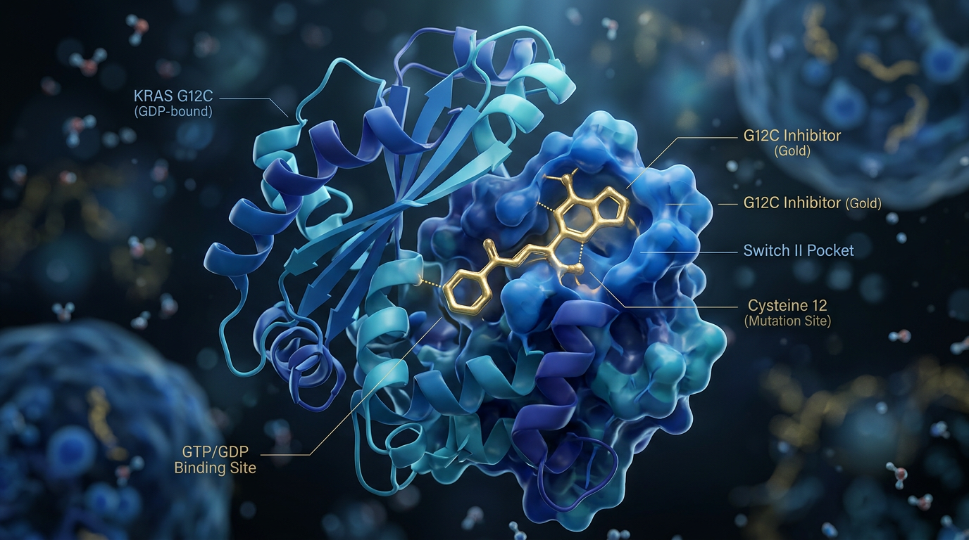 Yeni nesil KRAS G12C inhibitörünün moleküler düzeydeki etki mekanizması.