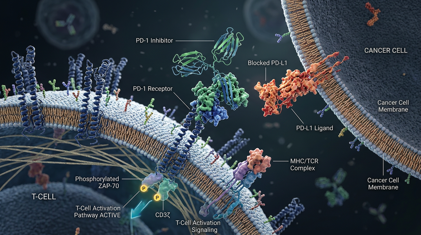 T-hücrelerinde PD-1 kontrol noktası inhibitörlerinin etki mekanizması.