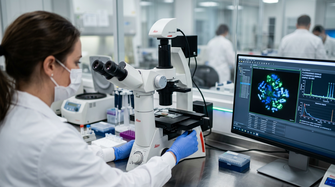 Moleküler test ve biyobelirteç analizi için klinik laboratuvar ortamı.