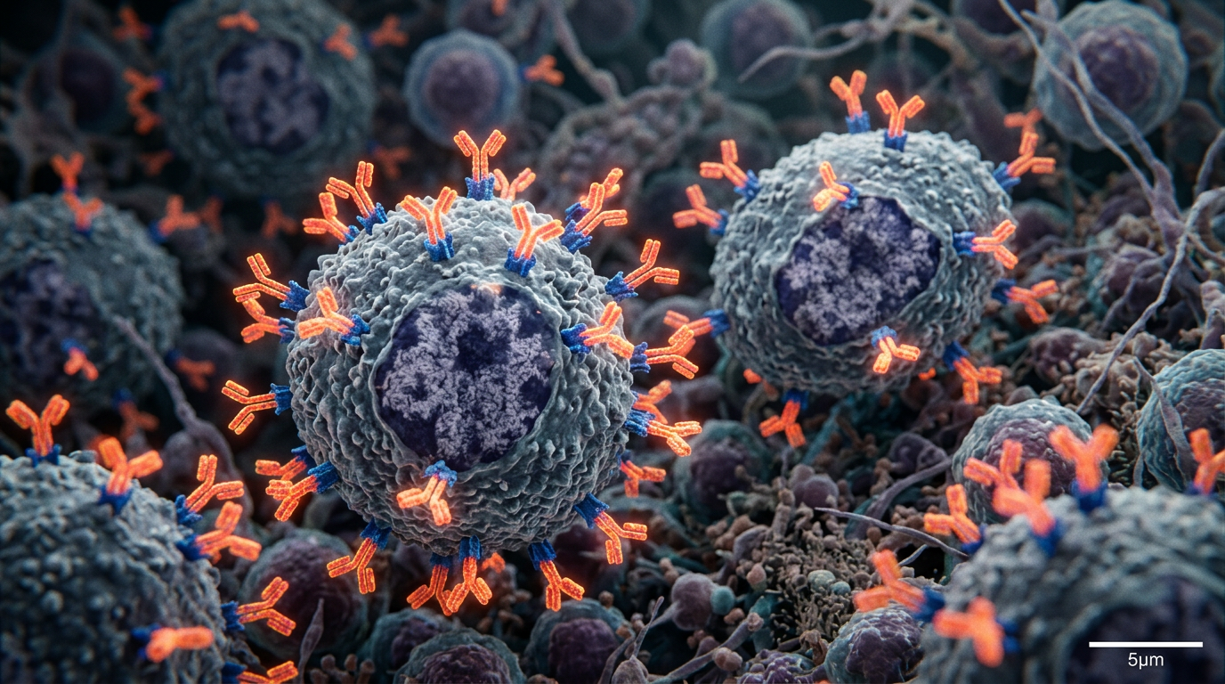 Daratumumab'ın CD38'i hedefleyen moleküler mekanizması.
