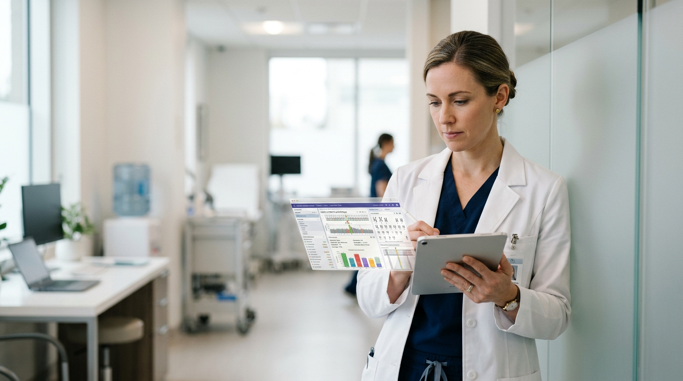 Klinik ortamda genomik verileri inceleyen sağlık profesyoneli.