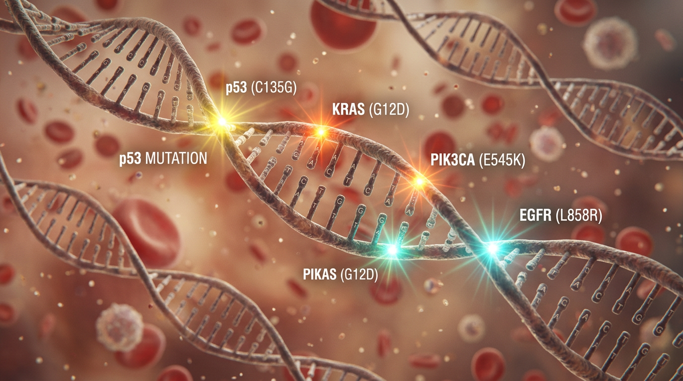 Kandaki tümör kaynaklı DNA parçalarının moleküler temsili.
