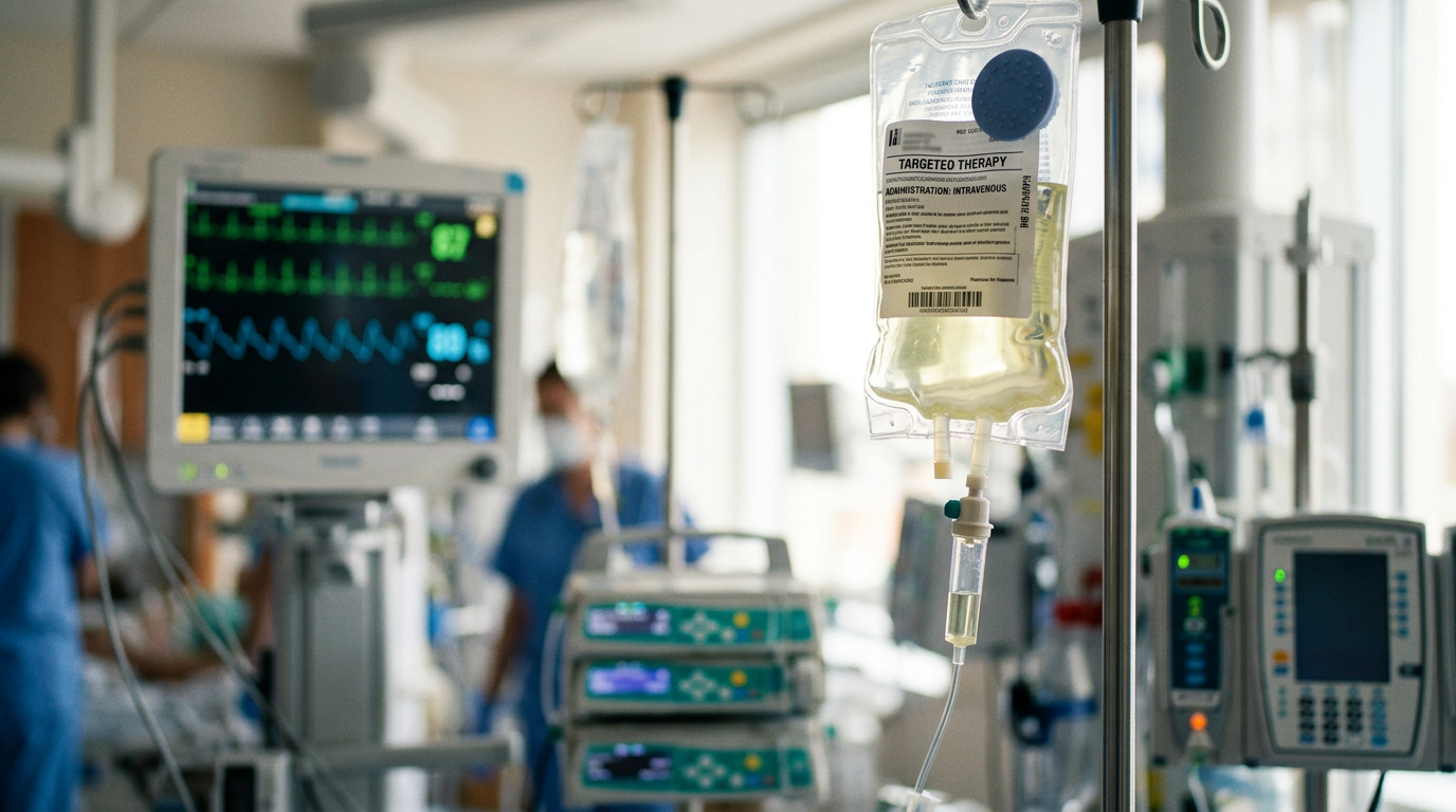 Klinik çalışma ortamlarında kullanılan hedefe yönelik kombinasyon rejimlerini temsil eden intravenöz infüzyon seti.