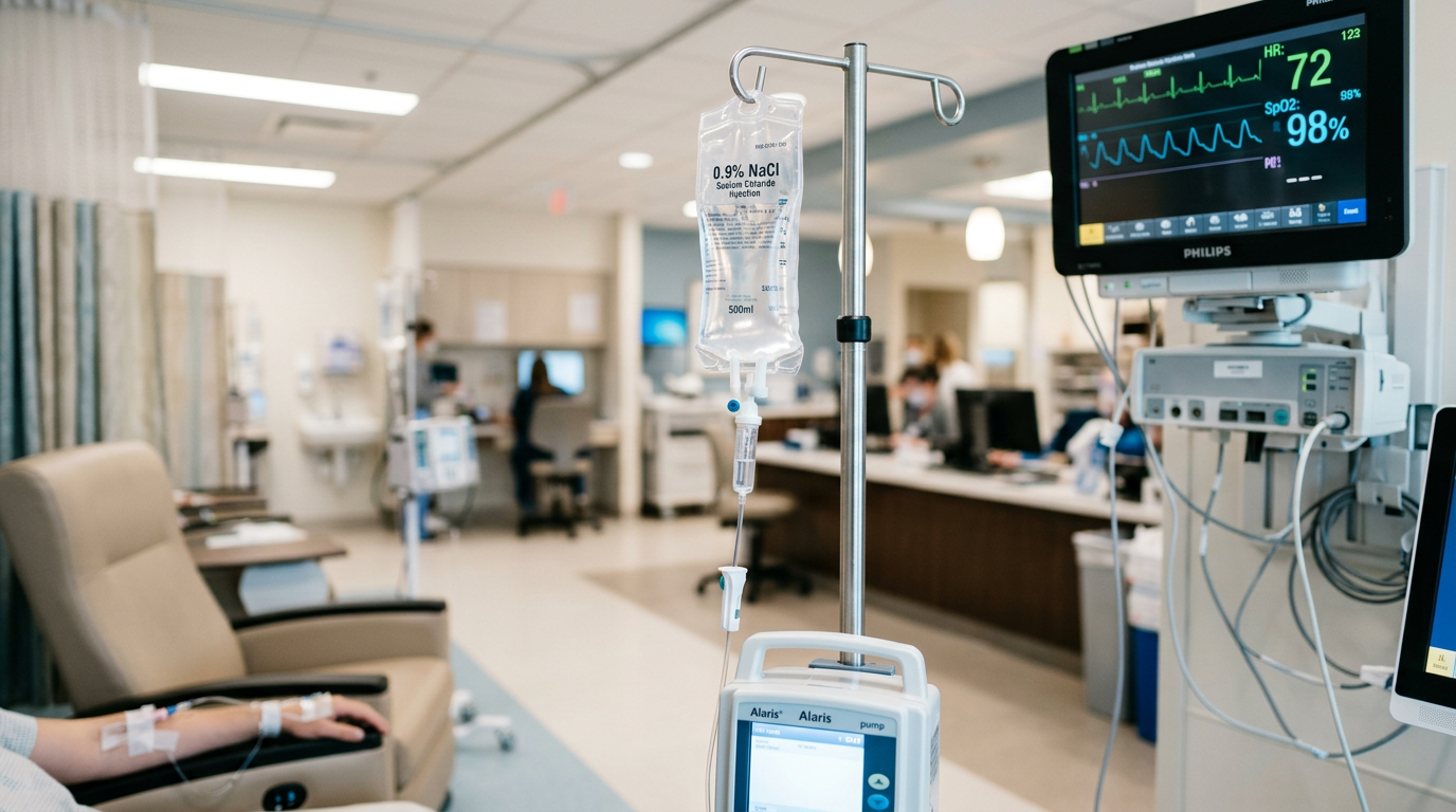Hasta tedavisi için klinik infüzyon ünitesi ortamı.