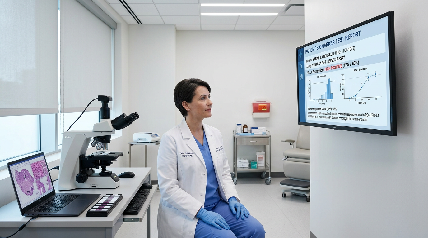Kişiselleştirilmiş kanser tedavisi için biyobelirteç testlerine odaklanan klinik laboratuvar ortamı.