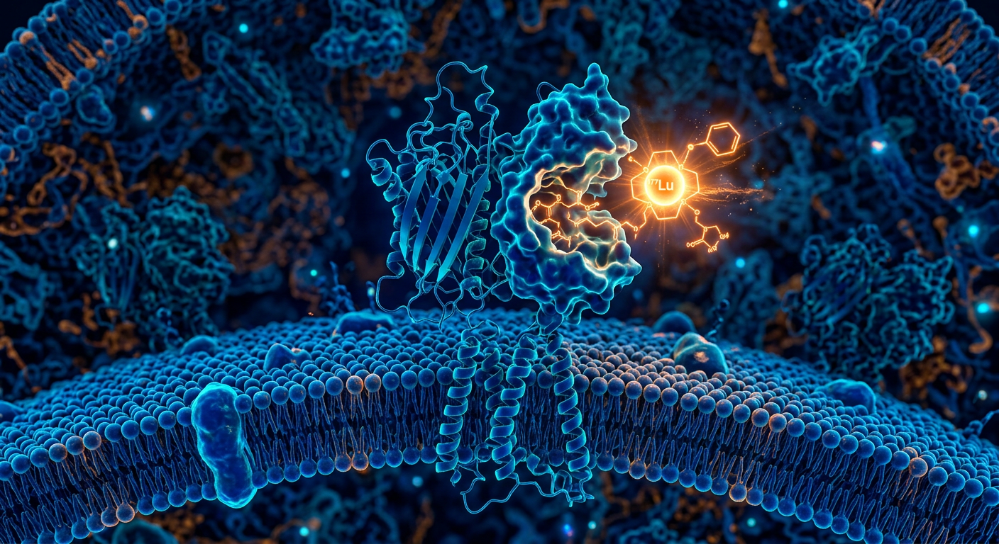 177Lu-PSMA-617 molekülünün PSMA reseptörlerine kenetlenmesi.