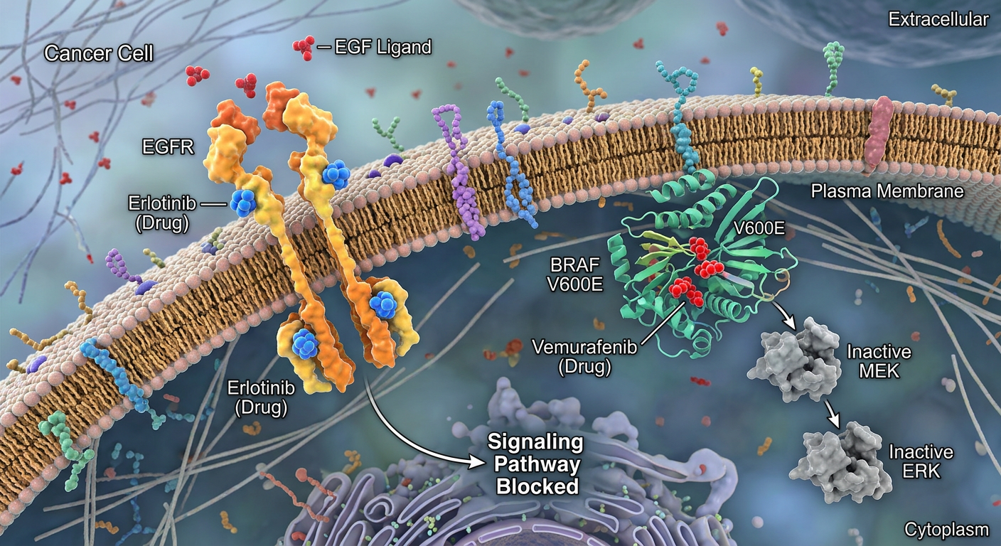 BRAF ve EGFR yolaklarının dikey inhibisyonunun moleküler görselleştirmesi.