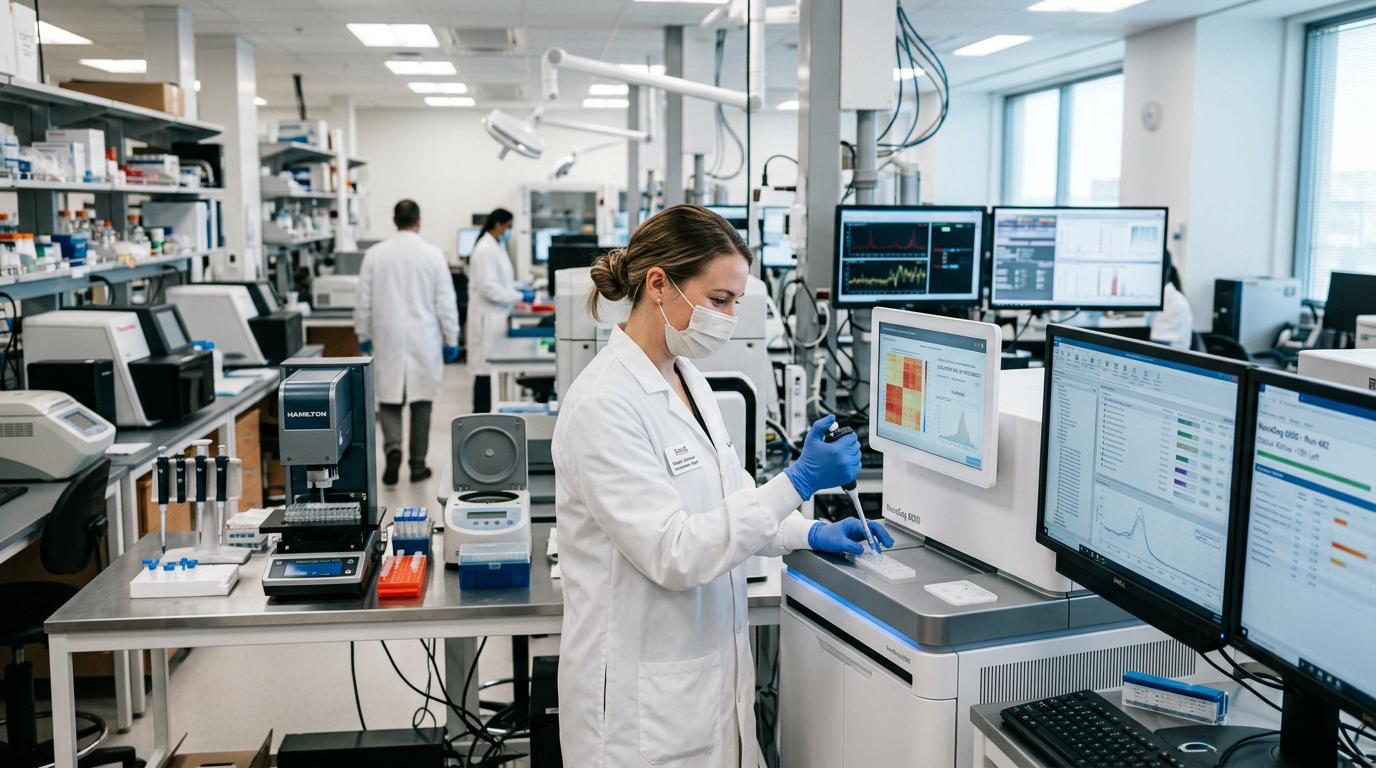 Onkoloji araştırmaları ve genetik testler için modern klinik laboratuvar.