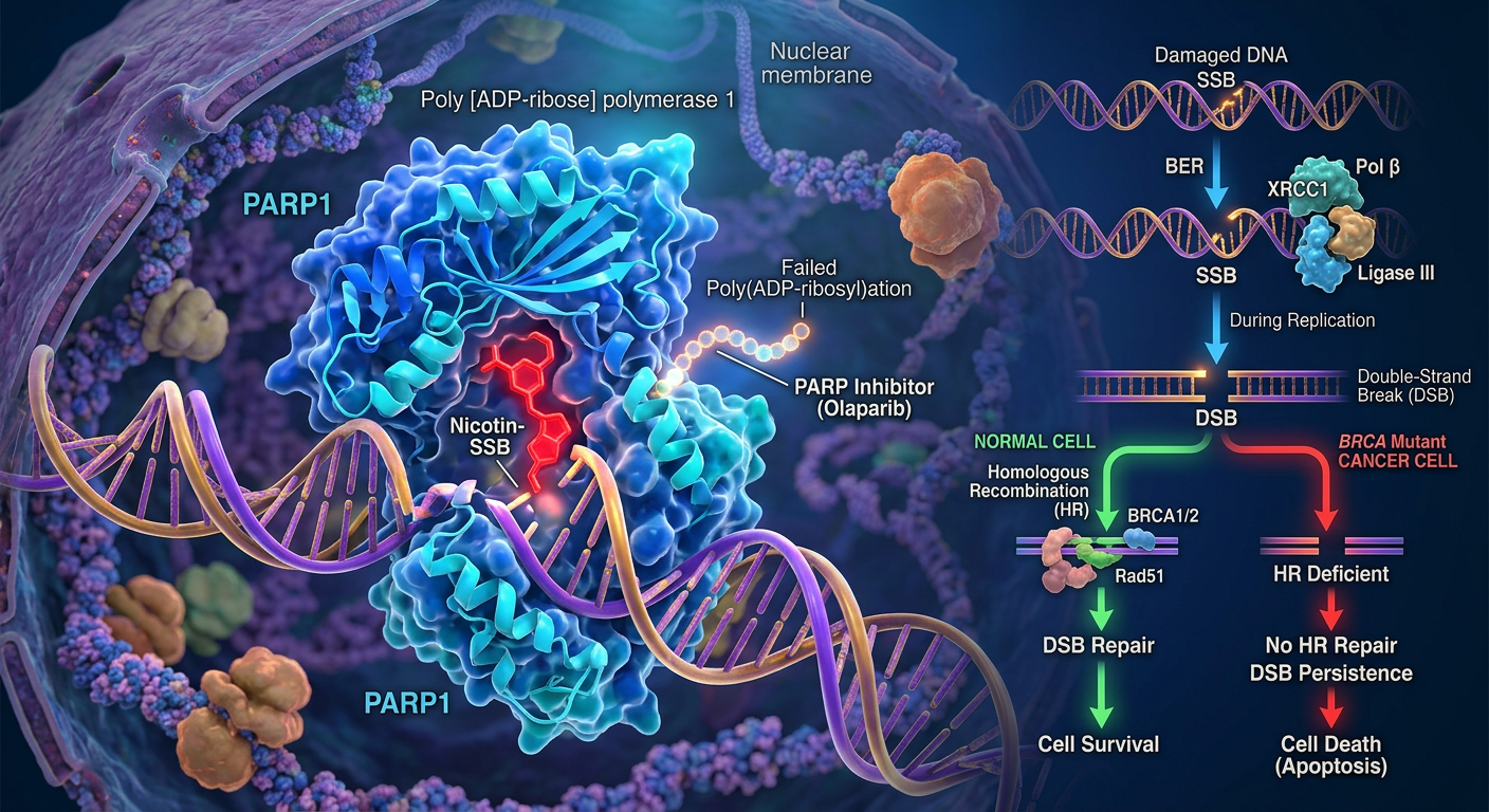 Kanser hücrelerinde DNA onarımını engelleyen PARP inhibisyonunun moleküler görselleştirmesi.