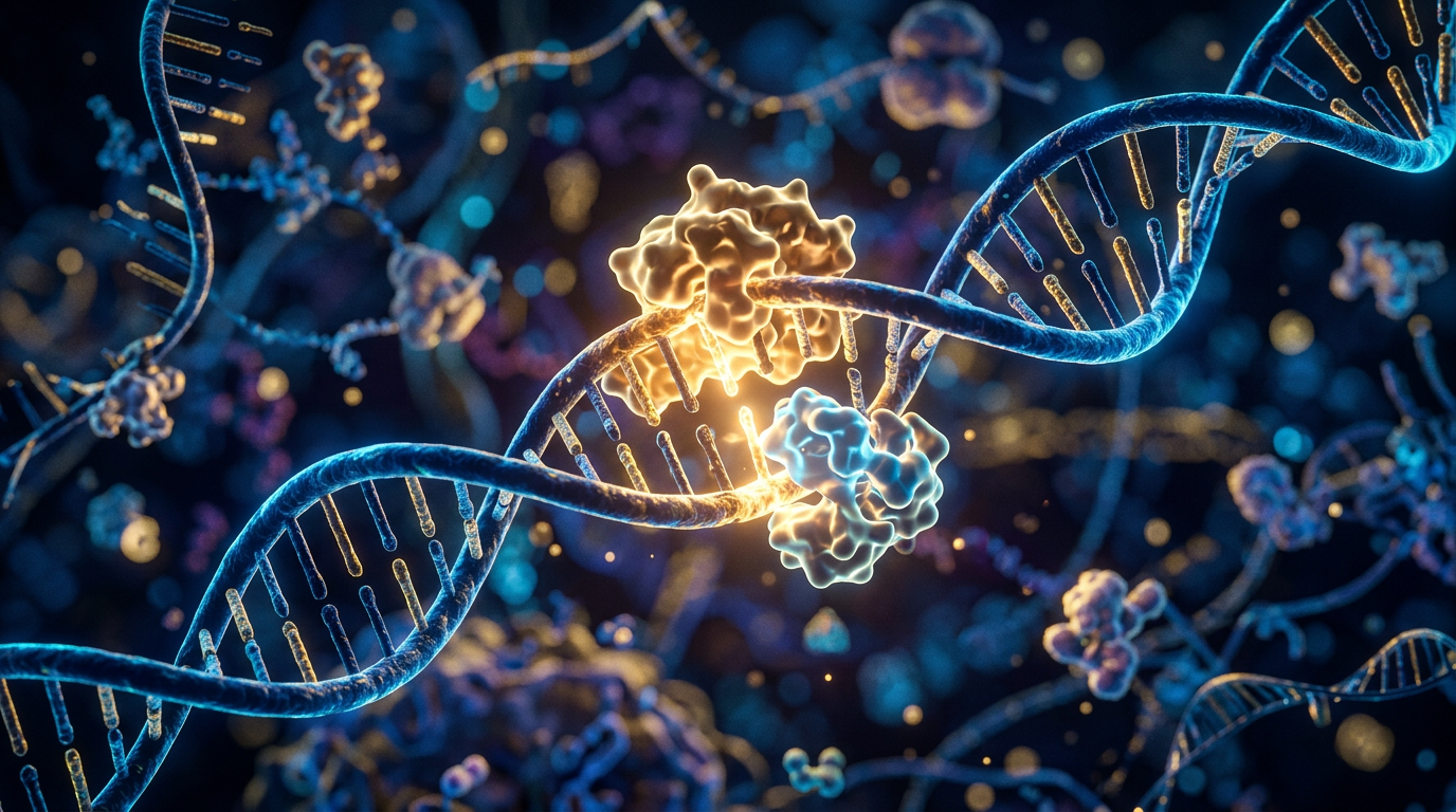 PARP inhibitörlerinin hedef aldığı DNA onarım mekanizmalarının moleküler görselleştirmesi.