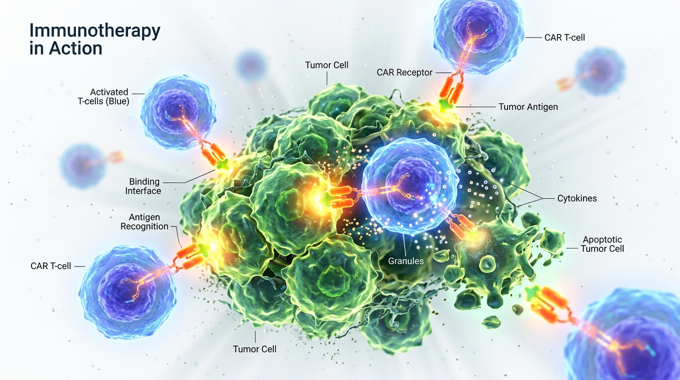 Tümör mikroçevresinde PD-1 inhibisyonunun kavramsal temsil.