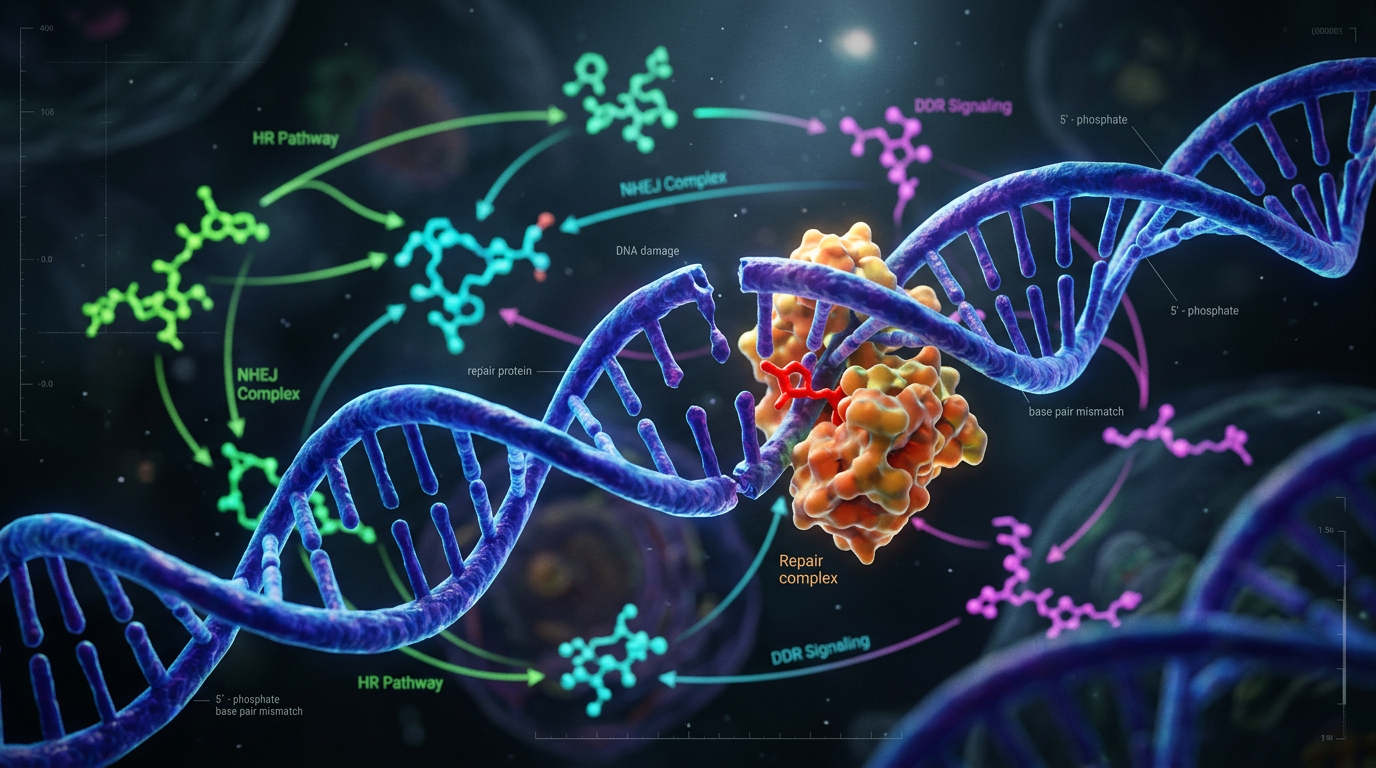Kanser hücrelerinde DNA onarım inhibisyonunun biyolojik temsili.