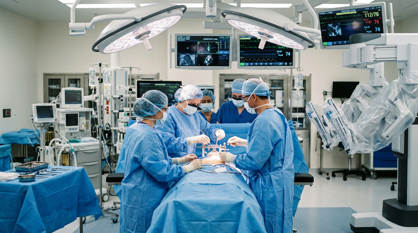 Perioperatif sistemik yoğunlaştırmaya geçişi vurgulayan klinik ortam.