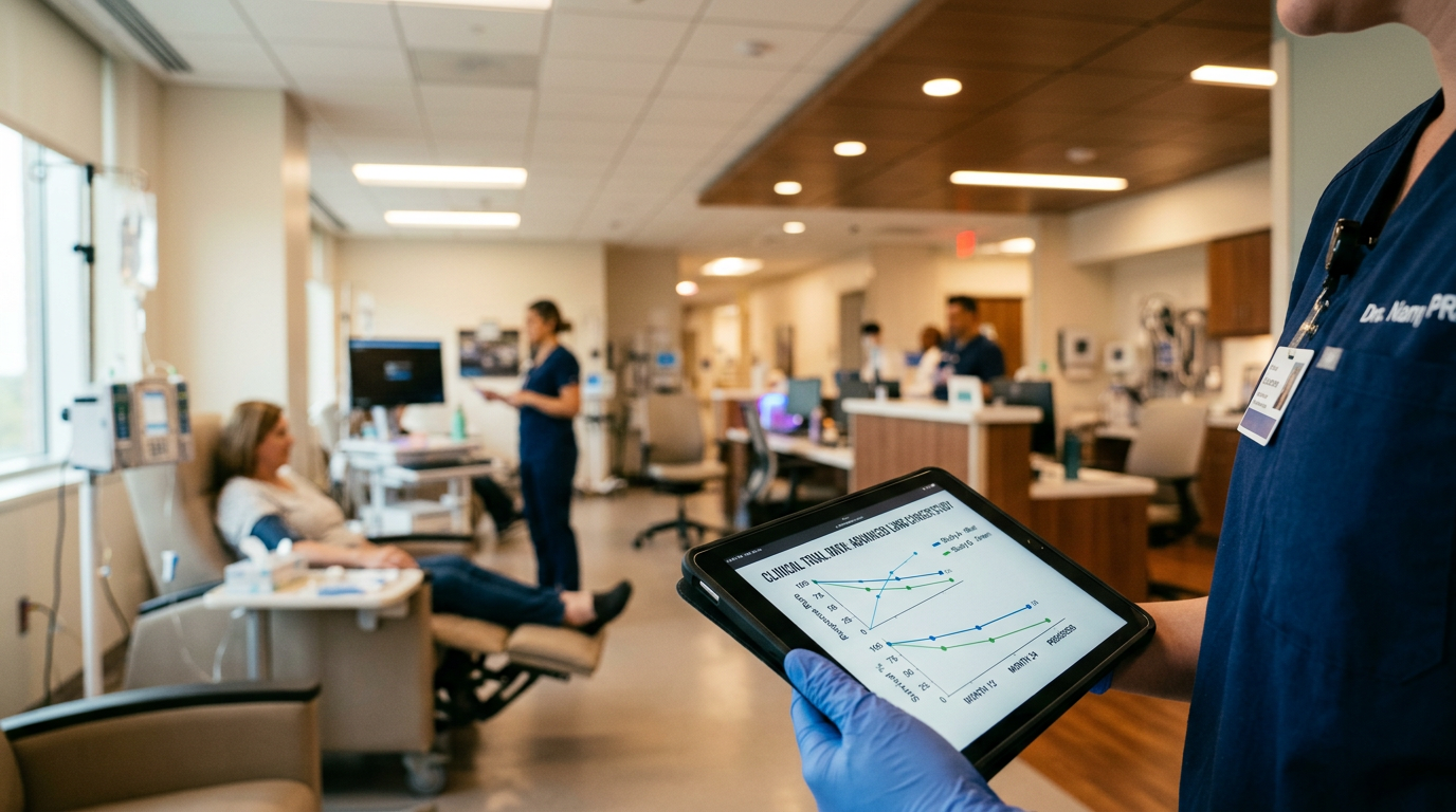 Modern onkoloji araştırma ortamında klinik veri analizi.