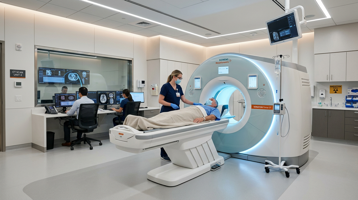Yapay zeka tarama modellerinin klinik bakıma entegre edildiği modern radyoloji ünitesi.
