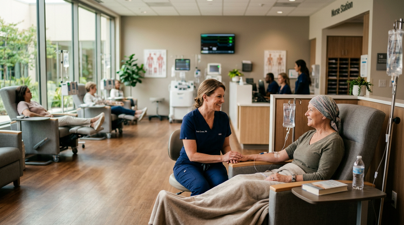 Multipl miyelomun uzun dönem yönetimi için modern klinik ortam.