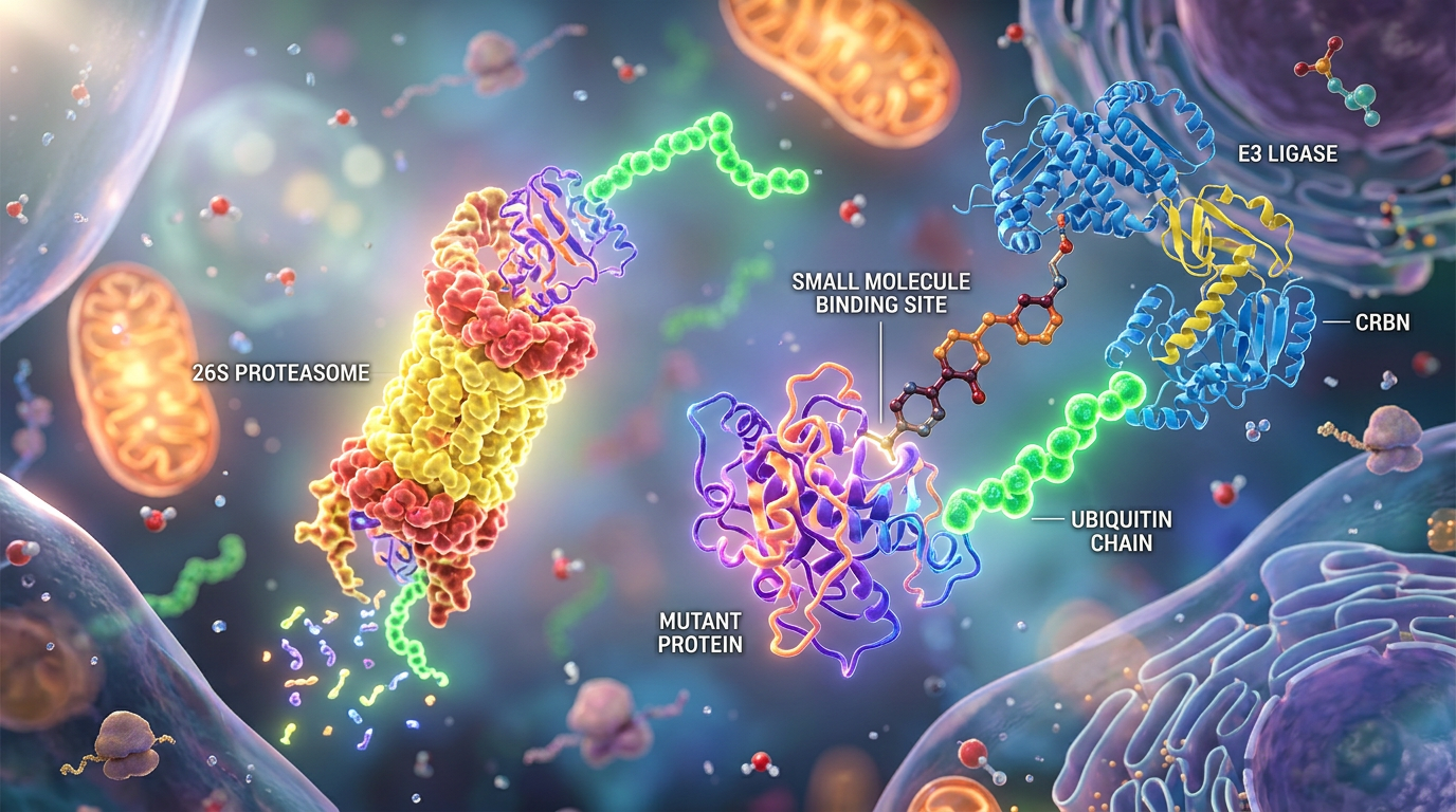 Hedefe yönelik protein parçalama mekanizmasının görselleştirilmesi.