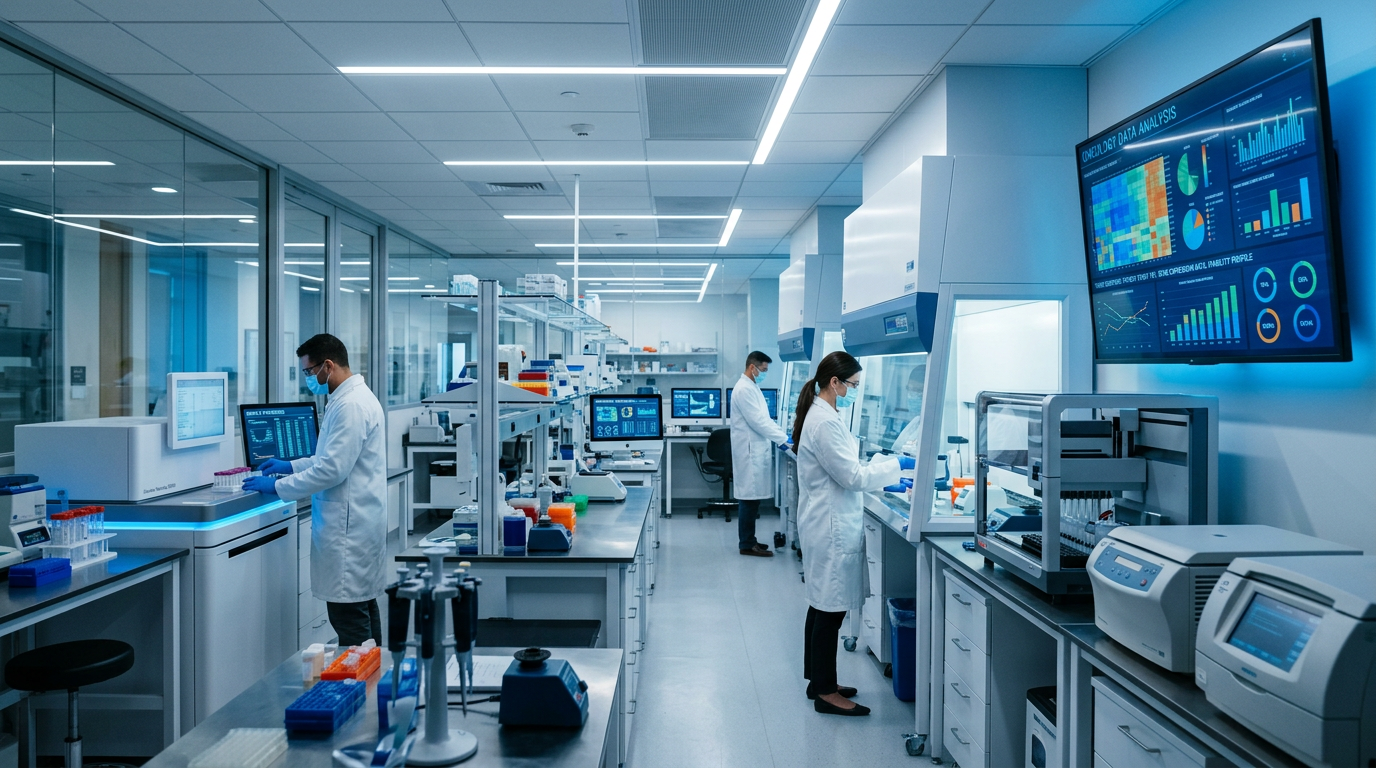 İleri düzey immünoterapi uygulamaları için modern onkoloji klinik ortamı.