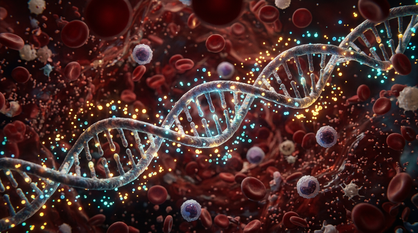 Kan dolaşımı içerisindeki dolaşımdaki tümör DNA'sı parçacıklarının görselleştirilmesi.