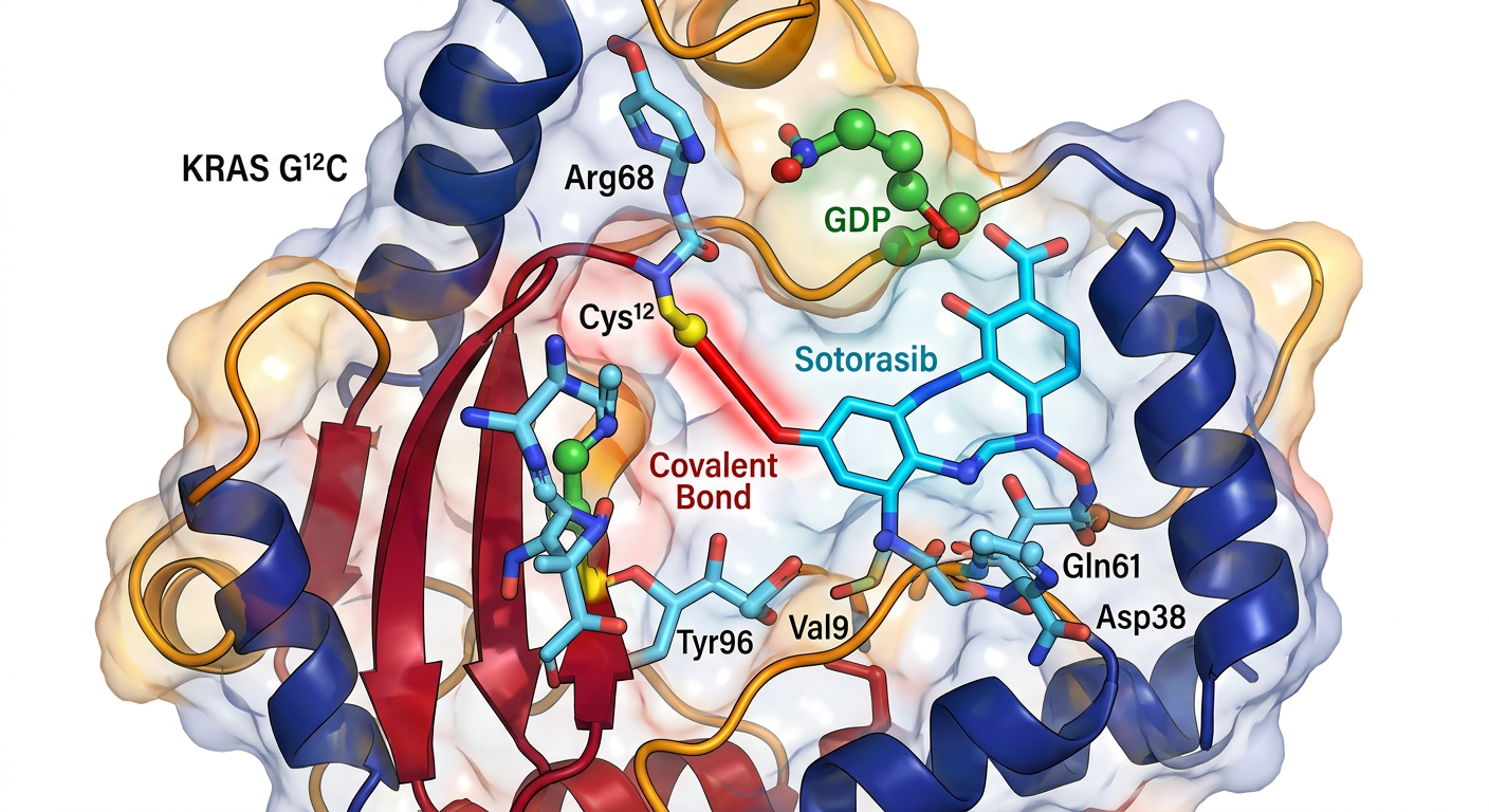 Divarasib'in mutant KRAS proteinine moleküler bağlanma mekanizması.