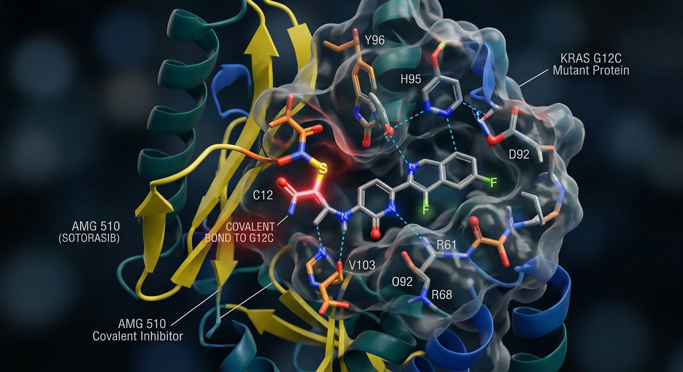 Divarasib'in KRAS proteinine moleküler bağlanma mekanizması.